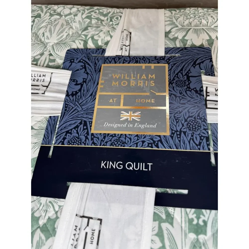 William Morris King Quilt- Sunflower / Evergreen - Green White NEW
